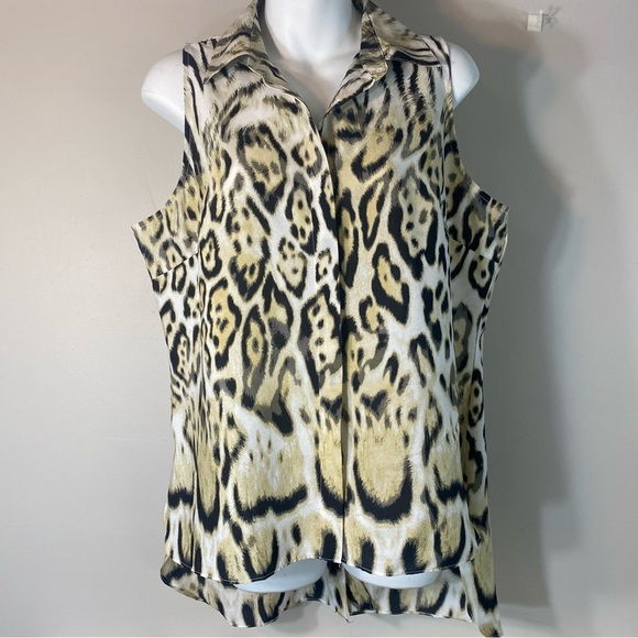 Milano Top Animal Print Sleeveless Women Top M Button Down - Picture 1 of 9